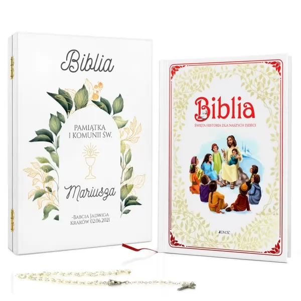 Biblia dla dzieci w szkatułce z nadrukiem na komunię - Święta historia1