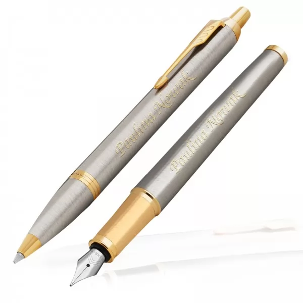 Zestaw długopis i pióro Parker IM Brushed Metal GT z opcją graweru