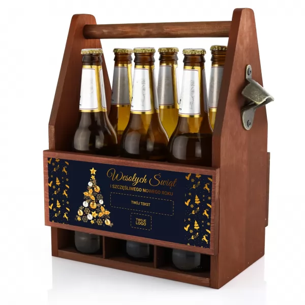 Skrzynka na piwo z nadrukiem i otwieraczem dla pracownika - Złote drzewko