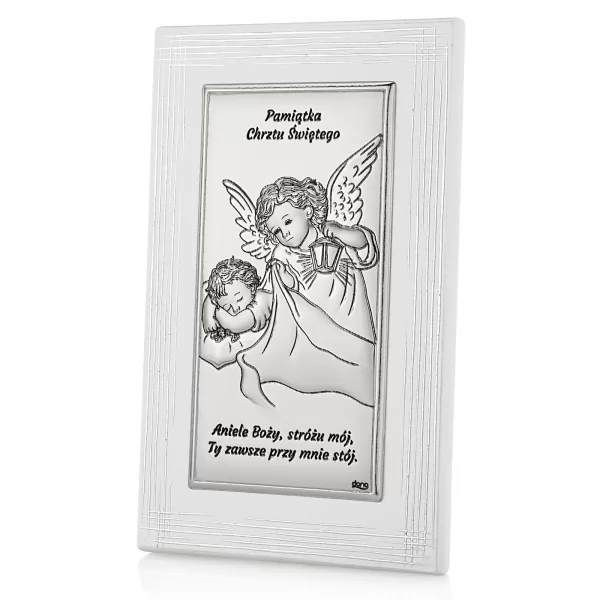 Srebrny obrazek na chrzest z grawerem dla dziewczynki - Kochająca babcia