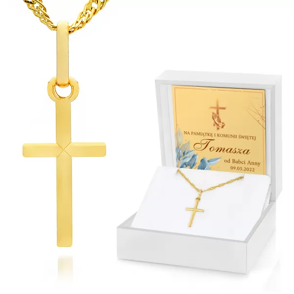Złoty krzyżyk z łańcuszkiem pr. 585 na komunię dla chłopca - Modlitwa