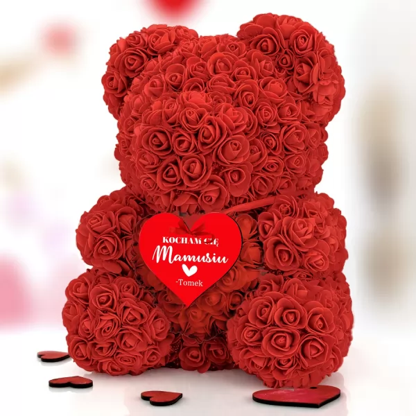 Miś z róż z sercem (wysokość 40 cm) na dzień mamy - Matczyna miłość