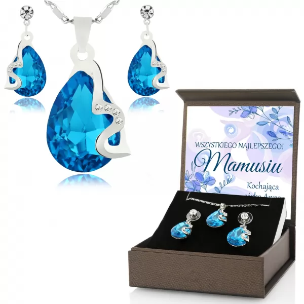 Komplet biżuterii damskiej z niebieskimi kryształami dla mamy - Kropelki