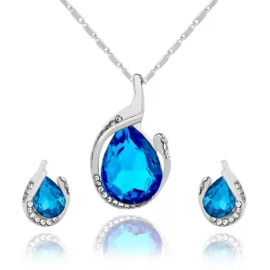 komplet biżuterii z niebieskimi kryształami