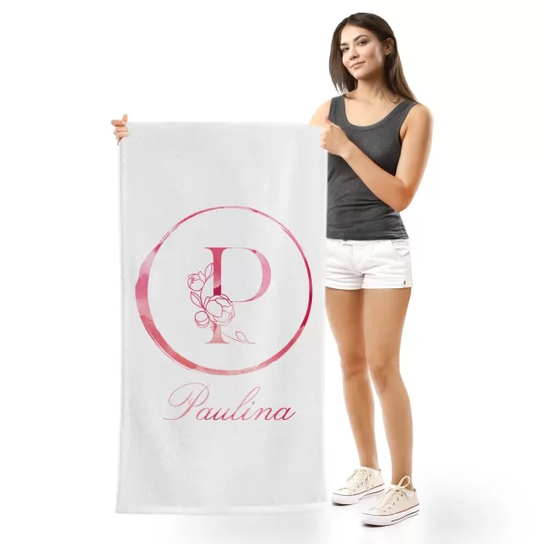 Ręcznik plażowy (70 x 140) z nadrukiem dla niej - Inicjał