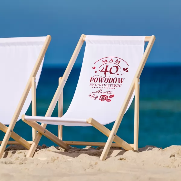 Leżak plażowy z nadrukiem na 40 urodziny dla niej - 40 powodów