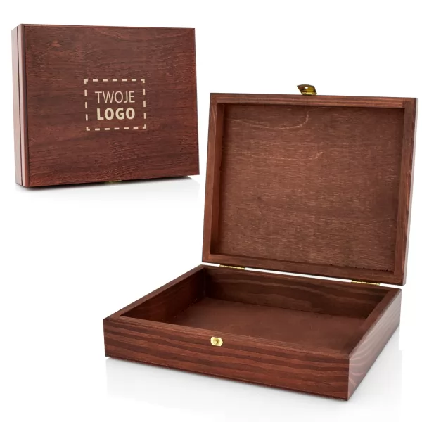Drewniana szkatułka z grawerem logo - Dekor
