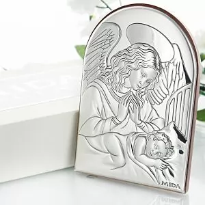 srebrny obrazek na chrzest od matki chrzestnej