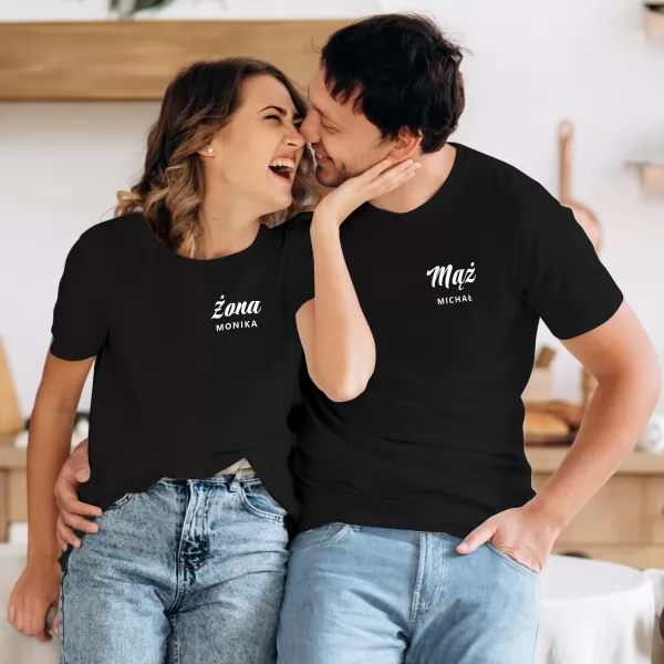 Koszulki dla par z nadrukiem - Mąż i żona
