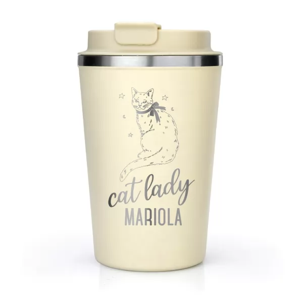 Kubek termiczny na kawę z grawerem dla miłośniczki kotów - Cat lady