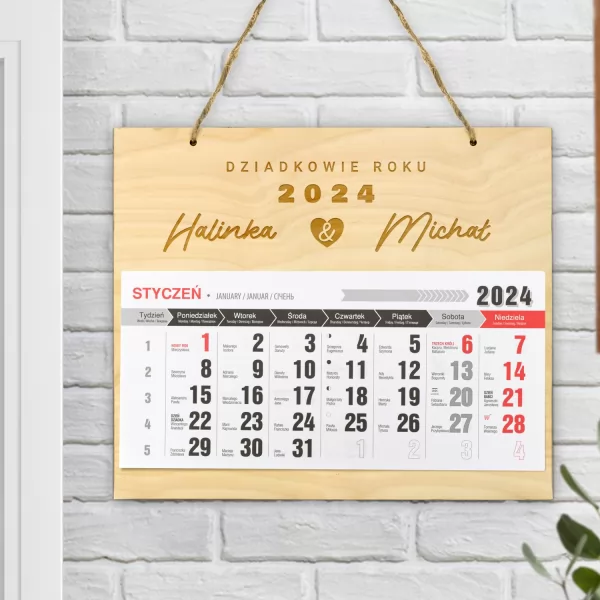 Kalendarz ścienny 2024 z grawerem dla babci i dziadka - Dziadkowie roku