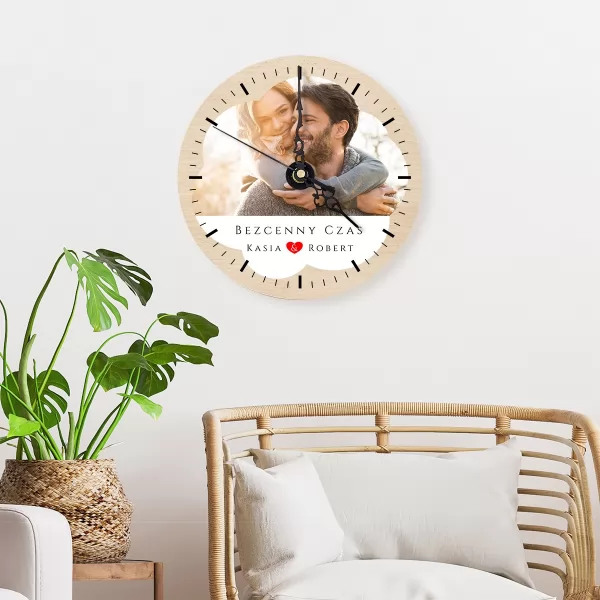 Zegar ścienny drewniany z nadrukiem dla pary - Bezcenny czas