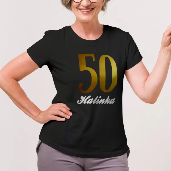 Koszulka z nadrukiem damska na 50 urodziny Rozmiar L - Boska pięćdziesiątka