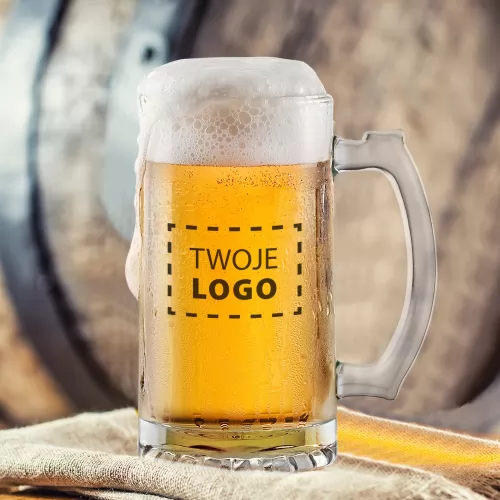 Kufel do piwa z nadrukiem logo - Złocisty napój