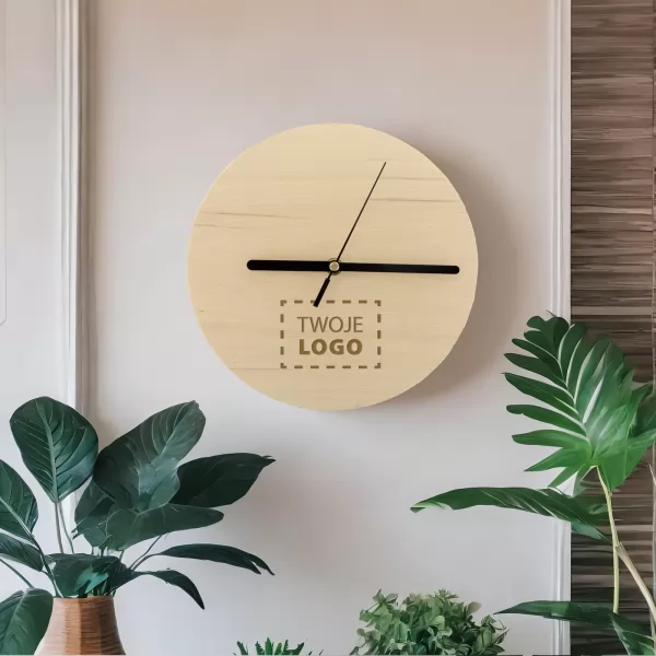 Zegar ścienny drewniany z grawerem logo - Pracowity czas