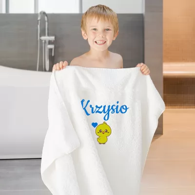 Ręcznik kąpielowy dla dziecka (70 x 140) z haftem - Kaczuszka