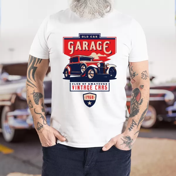 Koszulka z nadrukiem dla miłośnika motoryzacji Rozmiar S - Old car garage