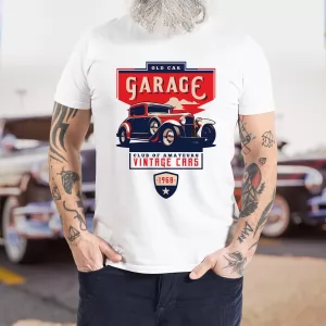 Koszulka z nadrukiem dla miłośnika motoryzacji Rozmiar XXL - Old car garage