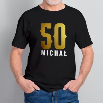 Koszulka z nadrukiem męska na 50 urodziny Rozmiar L - Boski 50-latek