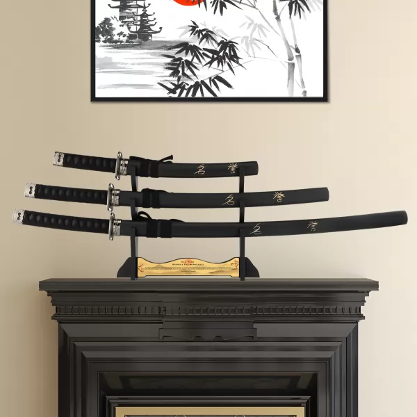 Zestaw mieczy samurajskich na stojaku z grawerem - Wojownik