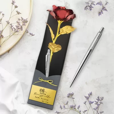 Wieczna róża i długopis Parker Jotter CT dla nauczycielki - Szacunek