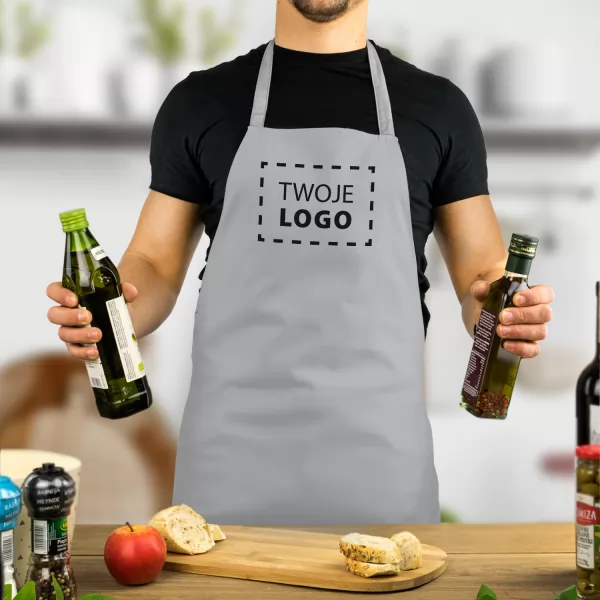 Fartuch kuchenny męski z nadrukiem logo szary - Kucharz