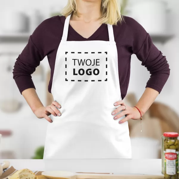 Fartuch kuchenny damski z nadrukiem logo biały - Kreator smaku