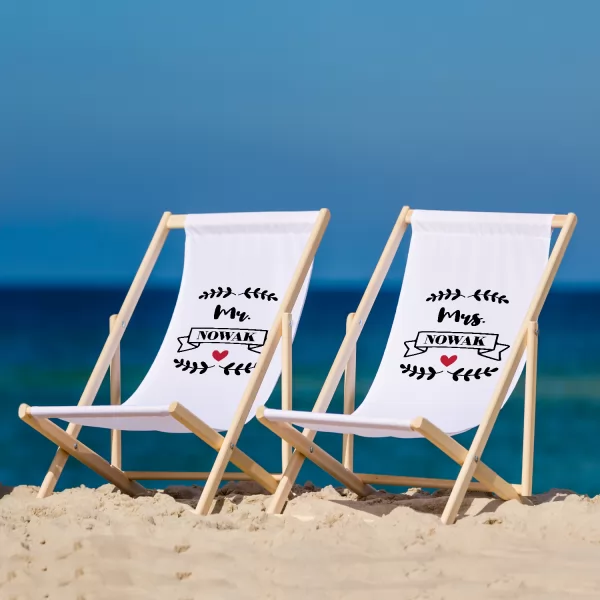 Leżaki plażowe z nadrukiem dla pary na ślub - Dobrana para