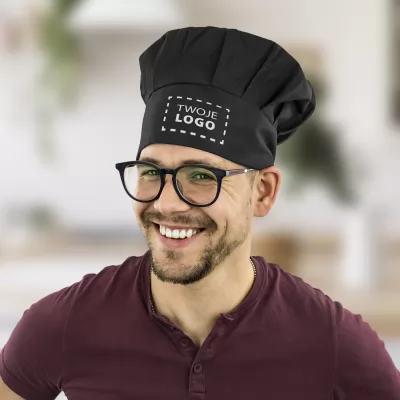 Czapka kucharska z nadrukiem logo czarna - Kuchmistrz