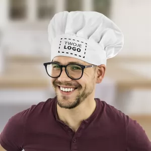 Czapka kucharska z nadrukiem logo biała - Smakosz
