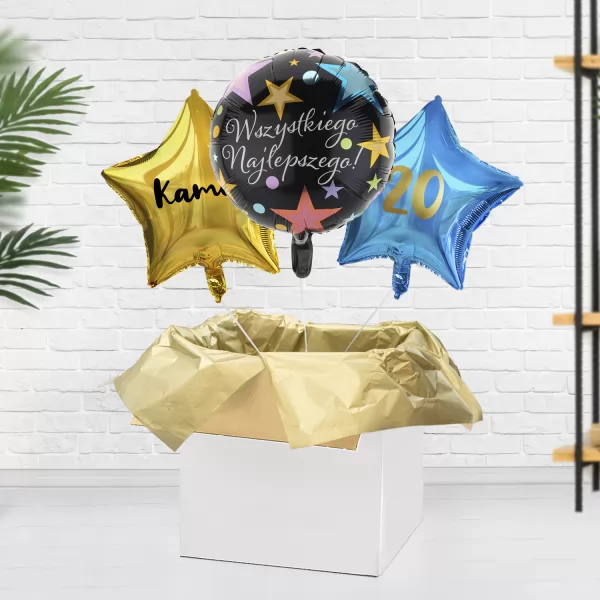 Balony z helem i nadrukiem na 20 urodziny dla niego - Party time