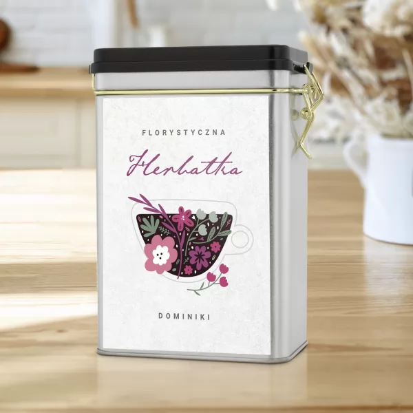Puszka na herbatę z nadrukiem dla florystki - Kwiatowy aromat