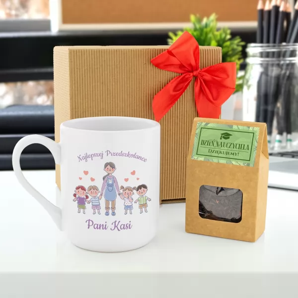 Zestaw prezentowy: kubek z nadrukiem i herbata dla nauczycielki - Maluchy