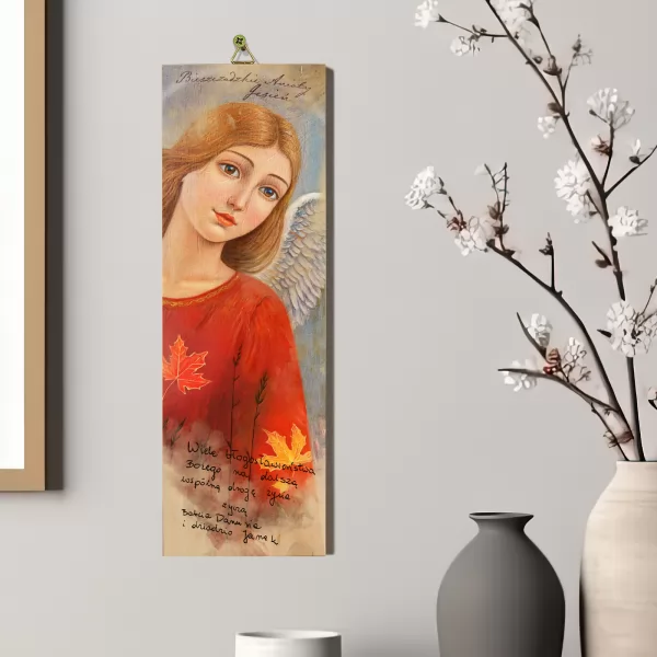 Obraz z serii Bieszczadzkie Anioły na drewnie z dedykacją - Jesień