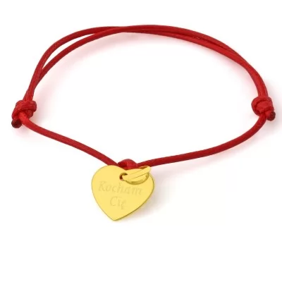 Sznurkowa bransoletka z zawieszką pozłacane serce - różne kolory + grawer 