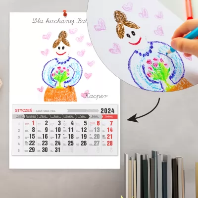 Kalendarz ścienny 2024 z własnym rysunkiem dla babci - Laurka