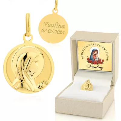 Złoty medalik na chrzest pr. 585 z grawerem dla dziewczynki - Matula