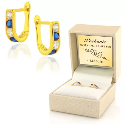 Złote kolczyki z cyrkoniami pr. 333 dla kobiety - Blue diamond