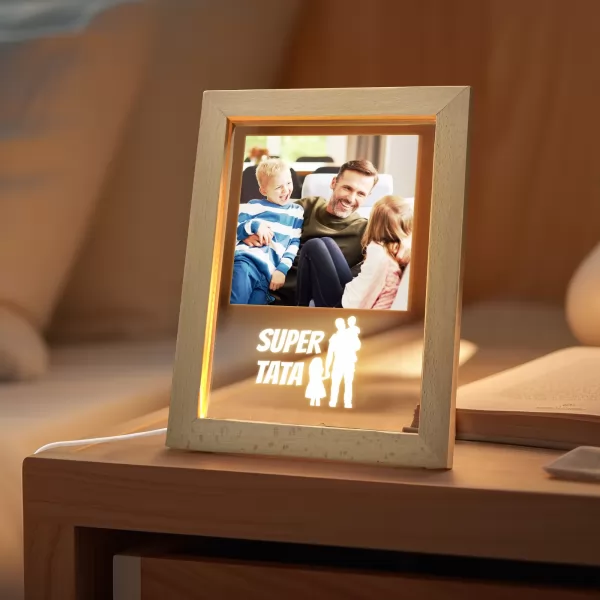 Ramka drewniana LED z nadrukiem zdjęcia dla taty - Super tata