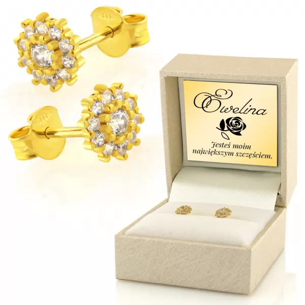 Kolczyki złote z cyrkoniami pr. 333 kwiatuszki dla kobiety - Promyczki