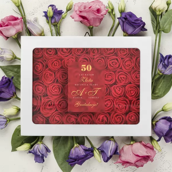 Ramka z różami i nadrukiem na 50 rocznicę ślubu - Płomienne uczucie