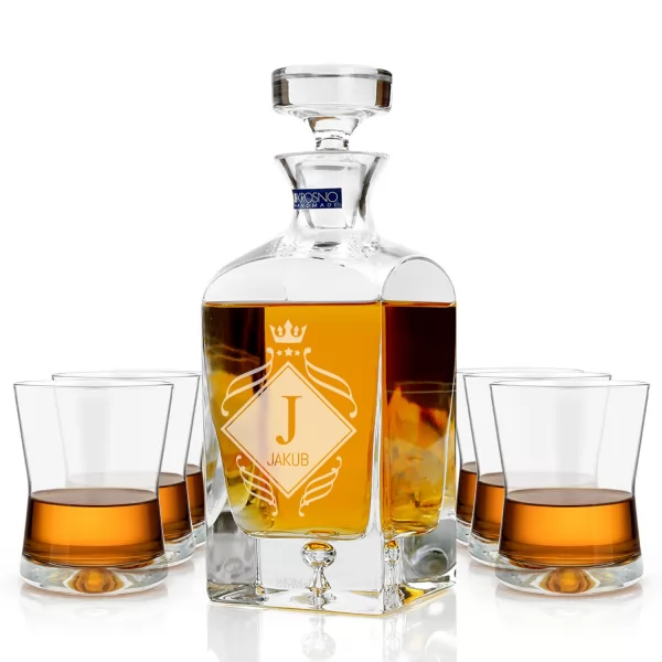 Luksusowy komplet do whisky: karafka + 6 szklanek z opcją graweru