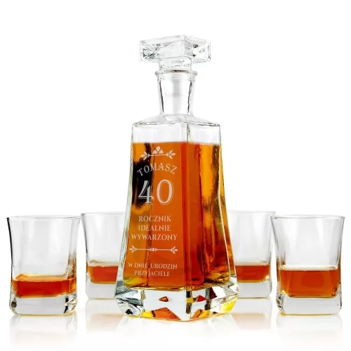 Elegancki 5-el. zestaw do whisky z grawerem na 40 urodziny - Wywarzony