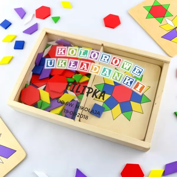 Układanka drewniana z nadrukiem na Mikołajki dla dziecka - Kolorowe układanki