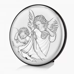 srebrny obrazek z aniołkami na chrzest