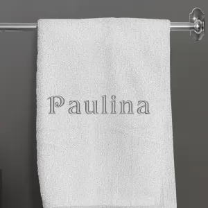 biały ręcznik z haftem na prezent