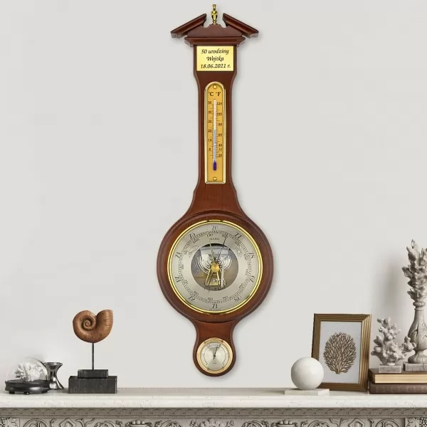 Stacja pogody: termometr, barometr, higrometr (52,5 cm) z grawerem - Klasyk