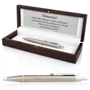 Długopis Parker IM Brushed CT w drewnianym etui dla szefa - Prezes