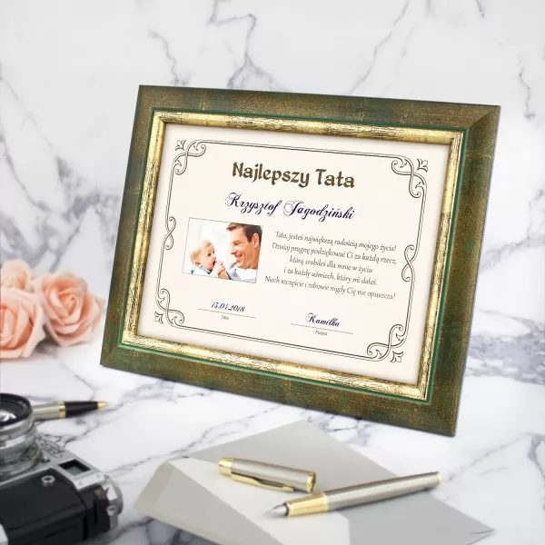 Certyfikat w ramce ze zdjęciem i dedykacją - Najlepszy Tata