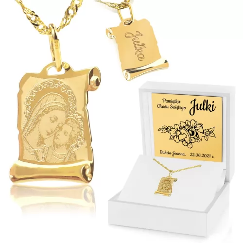 Złoty medalik Matką Bożą z Dzieciątkiem na prezent dla dziecka